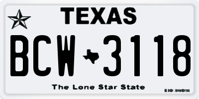 TX license plate BCW3118