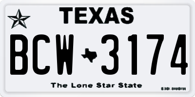 TX license plate BCW3174