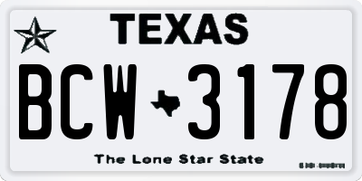 TX license plate BCW3178