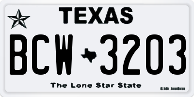 TX license plate BCW3203
