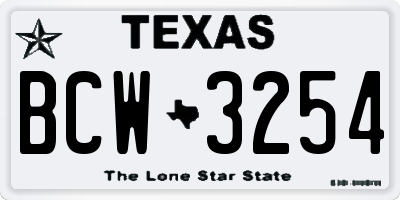 TX license plate BCW3254