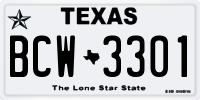 TX license plate BCW3301