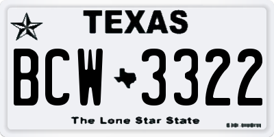 TX license plate BCW3322