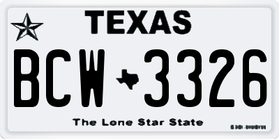 TX license plate BCW3326