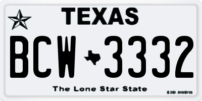 TX license plate BCW3332