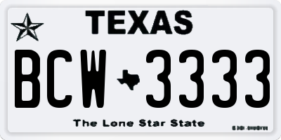 TX license plate BCW3333