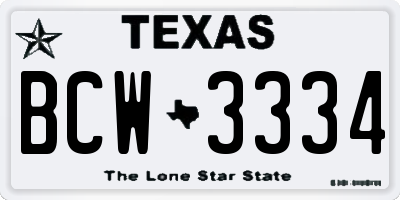 TX license plate BCW3334
