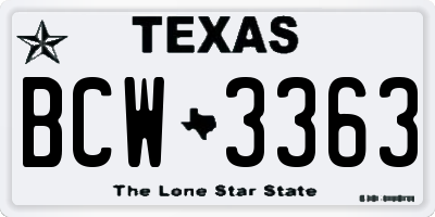 TX license plate BCW3363