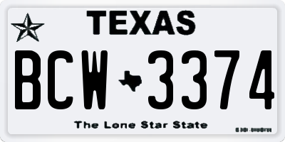 TX license plate BCW3374