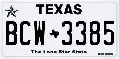 TX license plate BCW3385