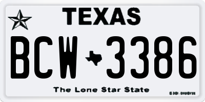 TX license plate BCW3386