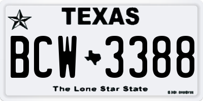 TX license plate BCW3388