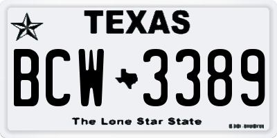 TX license plate BCW3389