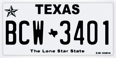 TX license plate BCW3401