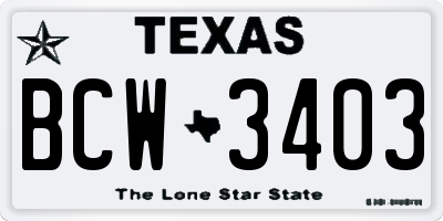 TX license plate BCW3403