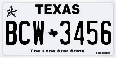 TX license plate BCW3456