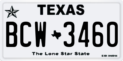 TX license plate BCW3460