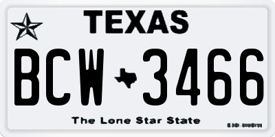 TX license plate BCW3466