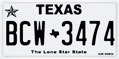TX license plate BCW3474
