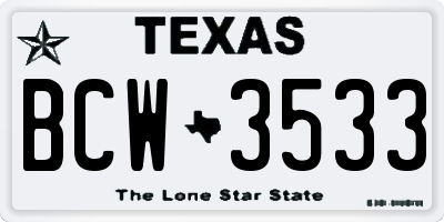 TX license plate BCW3533