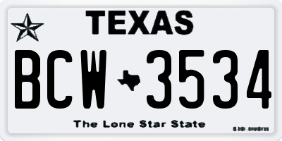 TX license plate BCW3534