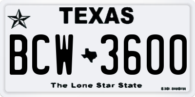 TX license plate BCW3600