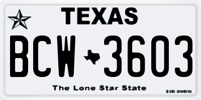 TX license plate BCW3603