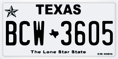 TX license plate BCW3605