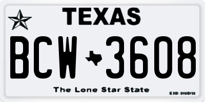 TX license plate BCW3608