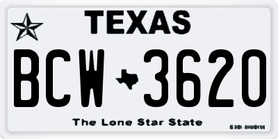 TX license plate BCW3620