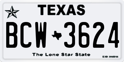 TX license plate BCW3624