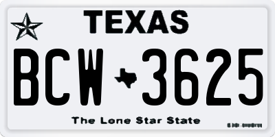 TX license plate BCW3625
