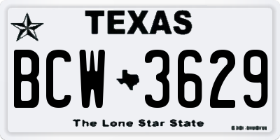 TX license plate BCW3629