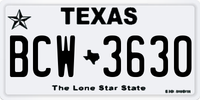 TX license plate BCW3630