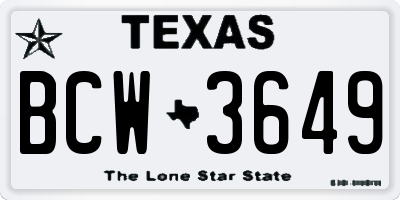 TX license plate BCW3649