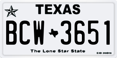 TX license plate BCW3651