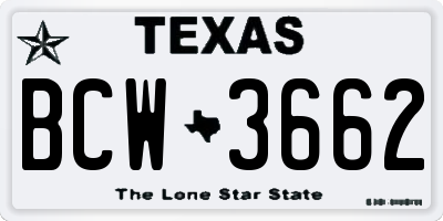 TX license plate BCW3662