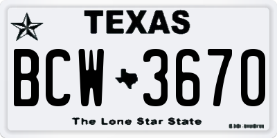 TX license plate BCW3670