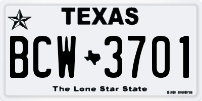 TX license plate BCW3701