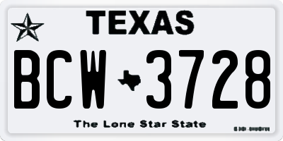 TX license plate BCW3728
