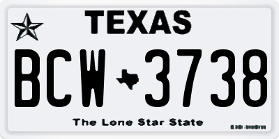 TX license plate BCW3738