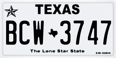 TX license plate BCW3747