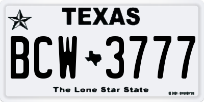 TX license plate BCW3777