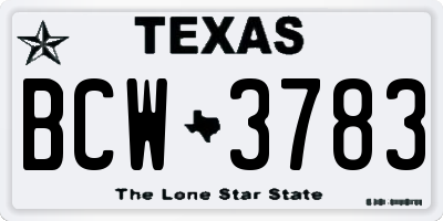 TX license plate BCW3783