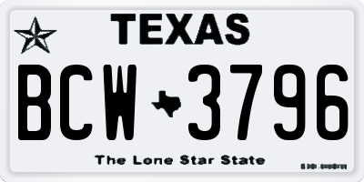 TX license plate BCW3796