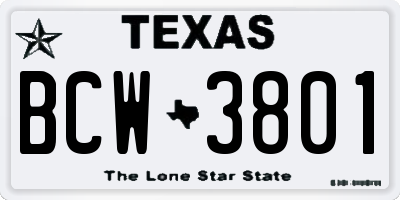 TX license plate BCW3801