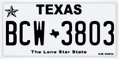 TX license plate BCW3803