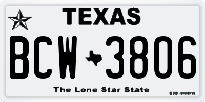 TX license plate BCW3806