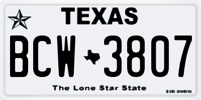 TX license plate BCW3807