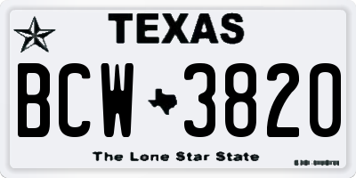 TX license plate BCW3820
